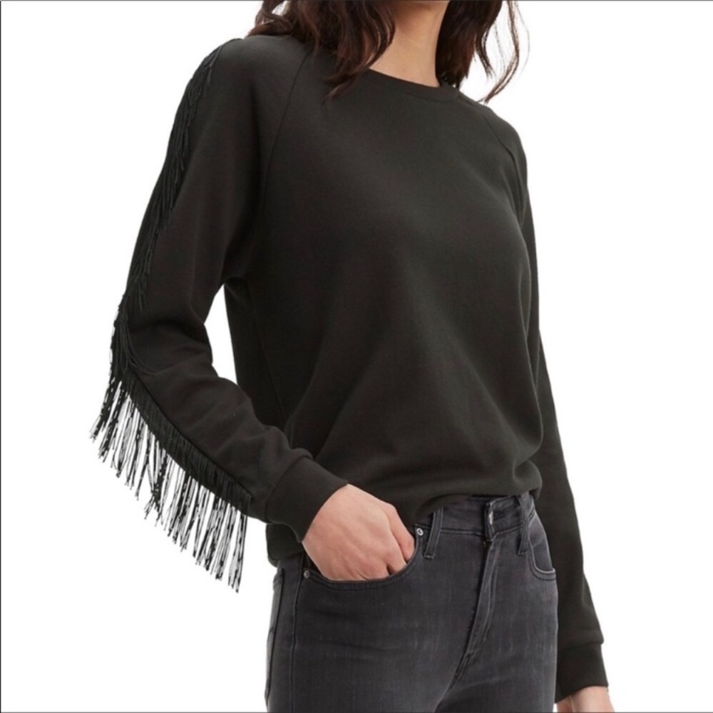 Levi's Reese Plus Size Black Fringe Crew Neck Sweatshirt Size 2X
